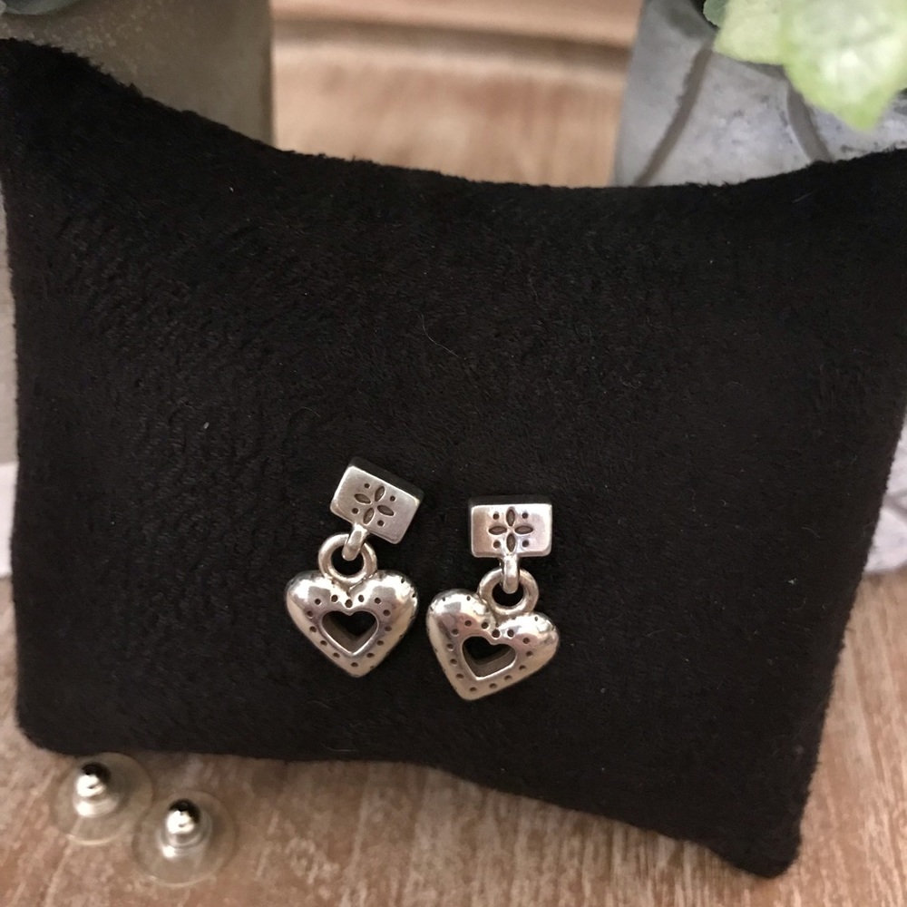 BRIGHTON Silver Etched Heart Drop Earrings